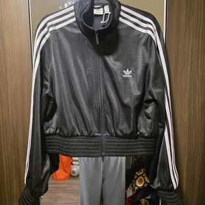 Adidas Black Track Jacket with White Stripes